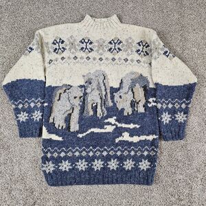 Vintage Polar Bear Sweater Mens Large Wool Blend Mock Neck 80s 90s Pullover Rib
